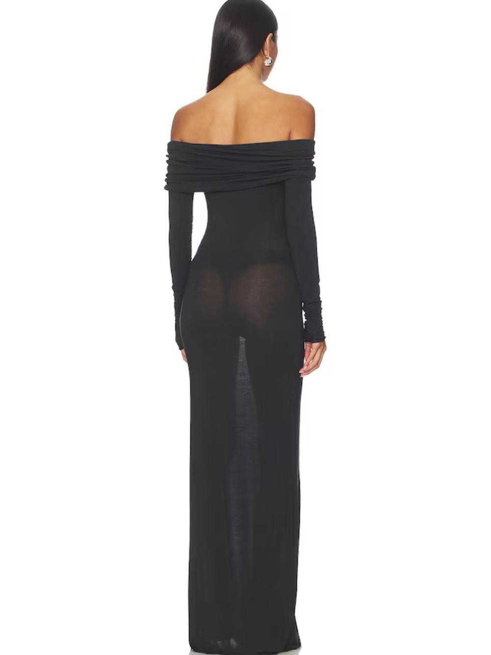 NEW SKIMS Sheer Modal Off Shoulder Long Dress Black Size L - Picture 2 of 4